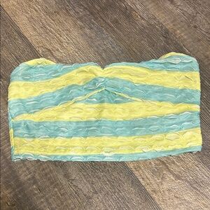 SHEIN Yellow and Blue Strapless Top